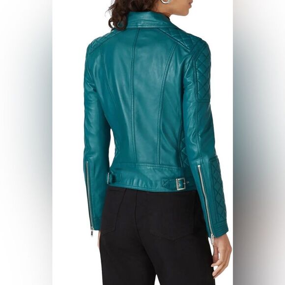 Samantha Sipos New York Leather Quilted Bomber Jacket Size Medium - Picture 4 of 9